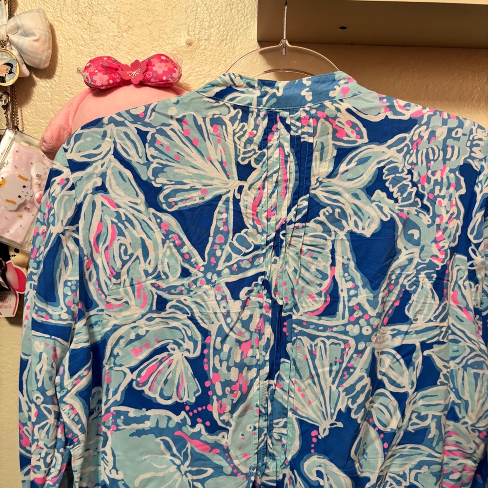 Lilly Pulitzer Sarasota Tunic Top Bay Blue Into the Deep Long Sleeve Top Medium - Picture 12 of 12